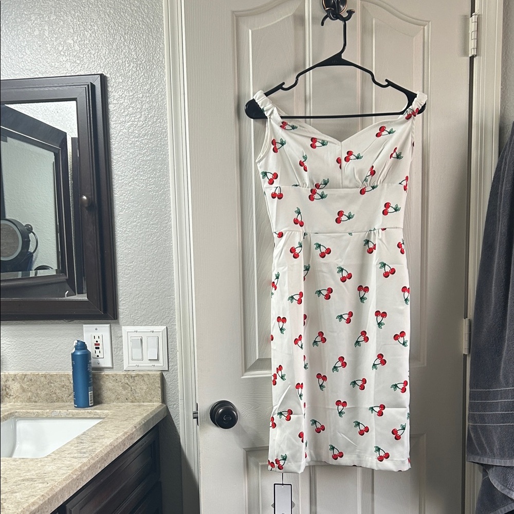 Chic White Dress with Cherry Print - Picture 2 of 4